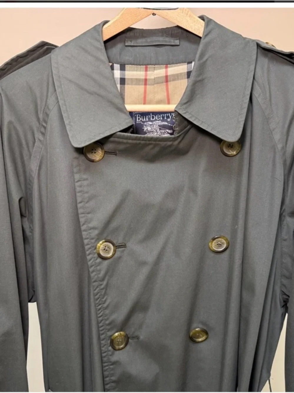Burberry olive green Double-Breasted Trench Coat with Check Lining